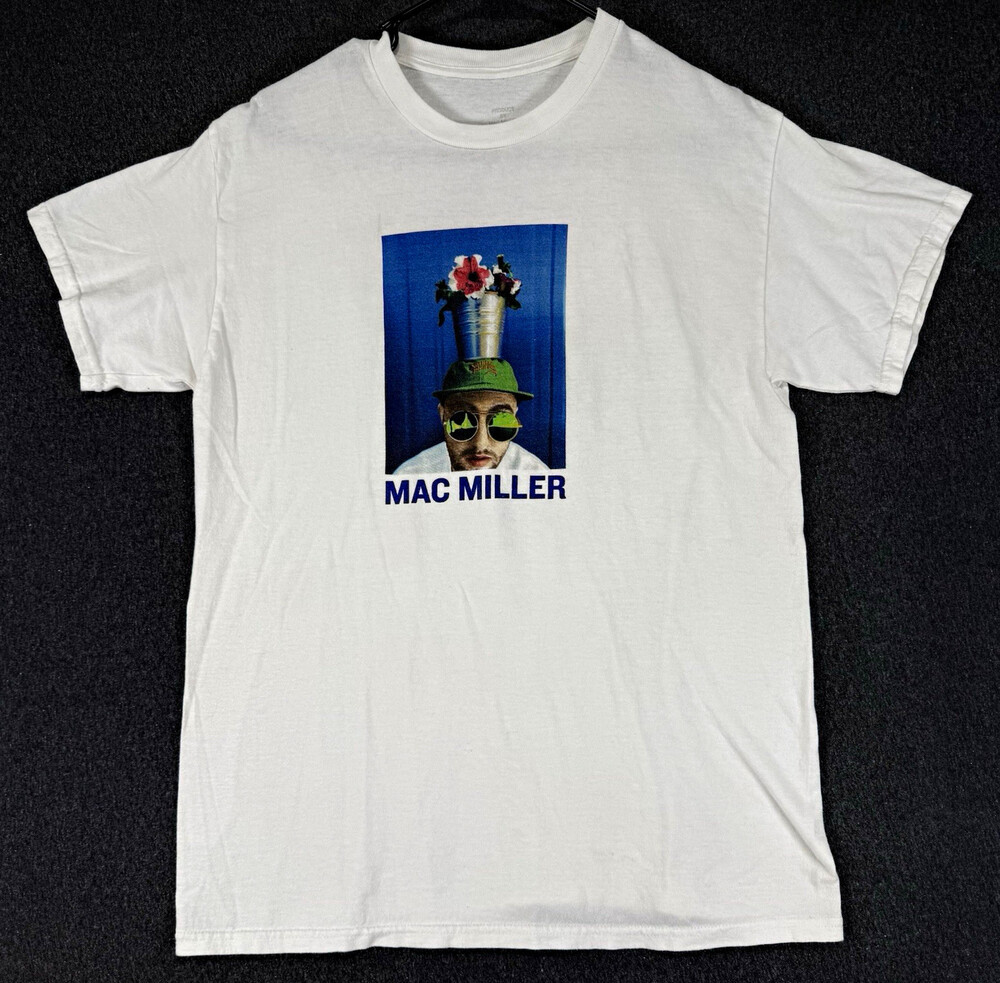 Mac Miller White Graphic Mens Music Rap Hip Hop Portrait Tee Concert Style